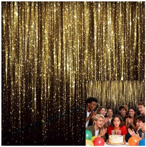 8x8 FT Black Gold Glitter Photo Backdrop Golden Spots Bokeh Sequin Portrait Photography Background Happy New Year Baby Shower Birthday Anniversary Party Banner Decorations Polyester by Unknown