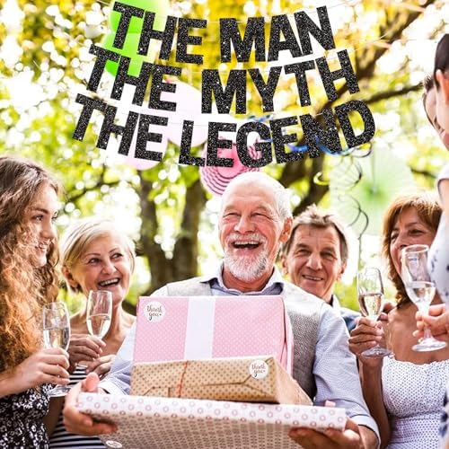 BEISHIDA Black Glitter The Man The Myth The Legend Banner,Birthday Decorations for Men,Retirement Banner,Pre-Strung Birthday Party or Retirement Party Supplies(No DIY) - Image 4
