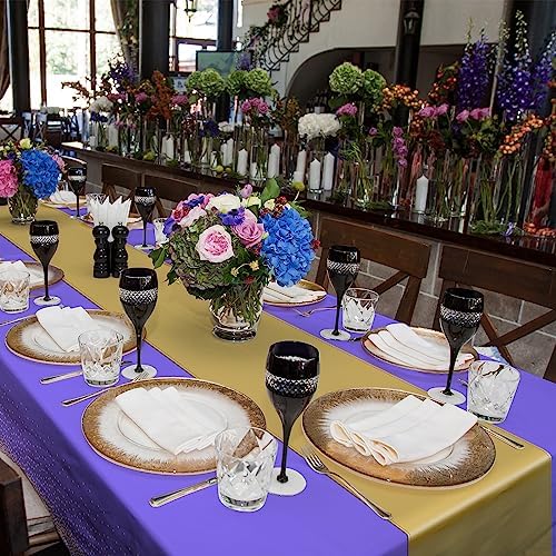 8Pack Disposable Plastic Tablecloths and Satin Table Runner Set Purple and Gold Dot Tablecloth Gold Satin Table Runner for Wedding Birthday Baby Shower Anniversary Christmas New Year Party Supplies - Image 6