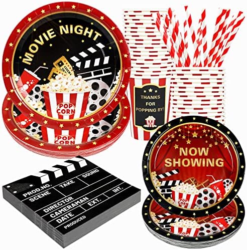 Recheel Movie Night Supplies Plates Set, Movie Themed Party Decorations by Recheel