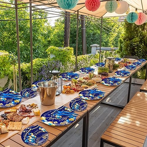 gisgfim 50 Guests Blue and Gold Birthday Plates and Napkins Party Supplies Navy Blue Party Tableware Set Blue Birthday Decorations Favors for Men Women Baby Shower 200 PCS - Image 5