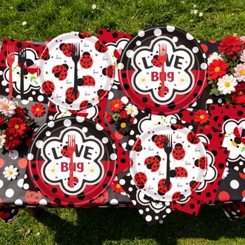 Lady Bug Birthday Party Decorations - 96 Pcs Lady Bug Baby Shower Plates Napkins Forks Tableware Decorations, Ladybug Party Dinnerware Supplies for Birthday Babyshower Serve 24 - Image 6