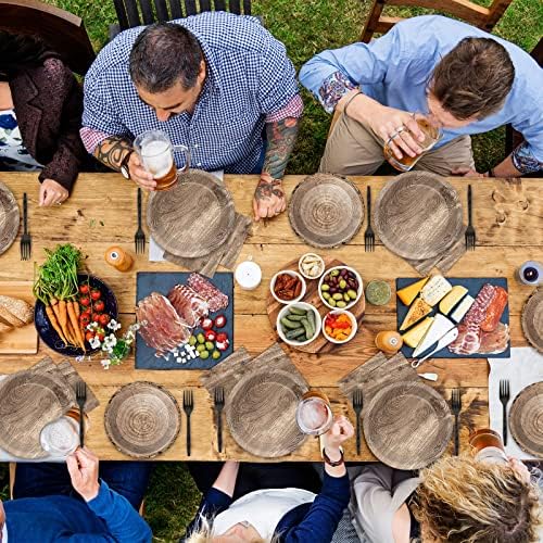Wiooffen 96 Pcs Camping Wooden Tree Party Supplies Tableware Set Lumberjack Party Decorations Camp Hunting Themed Table Supplies Rustic Paper Plates Napkins Forks for 24 Guests - Image 6