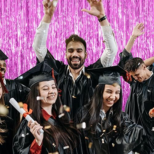 2 Pack Hot Pink Backdrop Curtain Party Streamers Hot Pink Birthday Decorations Foil Fringe Photo Backdrop Party Supplies Fiesta Grad Theme Decorations - Image 4