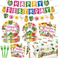 REDWORD Hawaiian Birthday Party Decorations, 99Pcs Hawaiian Plates and Napkins-Serve 24 With Birthday Banner Tablecloth Disposable Luau Plates for Luau Birthdays Tropical Summer BBQ Party Decorations by Unknown