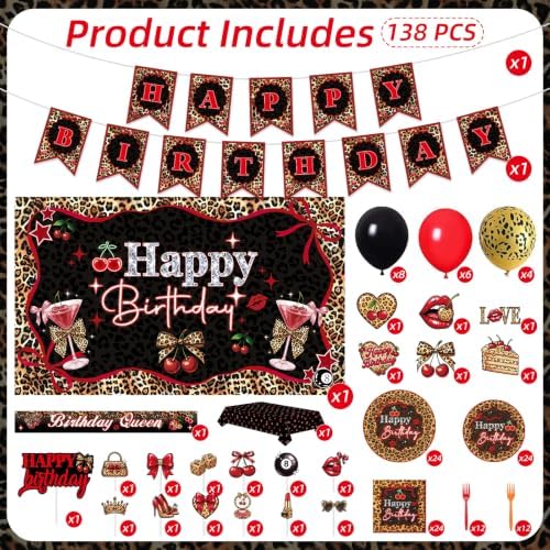 Cheetah Print Birthday Decorations - 138 Pcs Cherry Leopard Decor - Image 3