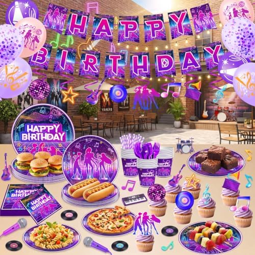 139 Pcs Kpop Music Dance Party Supplies for 20 Guests, KPop Disco Dance Music Themed Party Decorations Set Includes Banner, Plates, Napkins, Cups, Tablecloth and Disposable Cutlery - Image 7
