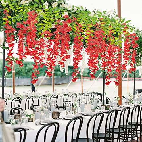 AITISOR 24 Pack Artificial Fake Wisteria Vine Ratta (3.75 Feet) Hanging Garland Silk Flowers String Home Party Wedding Decor (Red) - Image 5