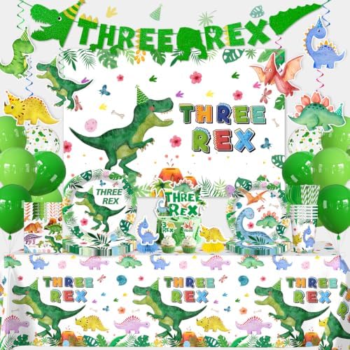 188Pcs Yingoto Three Rex Birthday Decorations Boy Tableware Set, Serves 25 by Yingoto