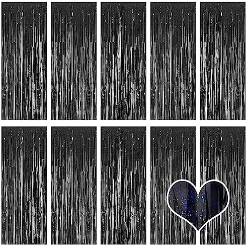 10 Pack Black Backdrop Curtain 3.2ft x 8.2ft Metallic Tinsel Foil Fringe Curtains Photo Booth Background for Birthday Party Decoration Baby Shower Engagement Wedding Christmas Decoration (Black) by Ohiyoo