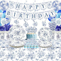 Blue Floral Party Decoration, Including Happy Birthday Banner, Plates, Cups, Napkins, Tablecloth, Paper Lantern, Straws, for Flower Birthday Wedding Chinoiserie Party Supplies Serves 20 by Ywediim