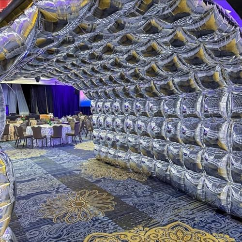 50pcs Metallic Silver Square Foil Balloons Wall Backdrop with 79pcs Metallic Silver Balloon Garland Arch Kit, Double Sided Balloon Tunnel for Anniversary Engagement Birthday Prom Decorations - Image 6