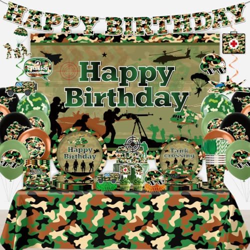 198Pcs Yingoto Army Birthday Party Decorations Tableware Set, Serves 25 by Yingoto