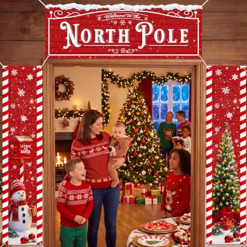 Peryiter 3 Pcs Christmas Door Decorations North Pole Porch Banner - Image 6