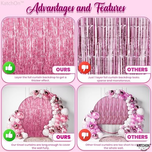 KatchOn, Pink Streamers for Pink Party Decorations - 3.2x8 Feet 2Pcs - Image 3