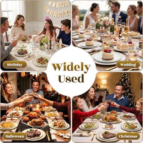 White Gold Dinnerware Set Disposable Plates for 350PCS 50 Guests - Image 7