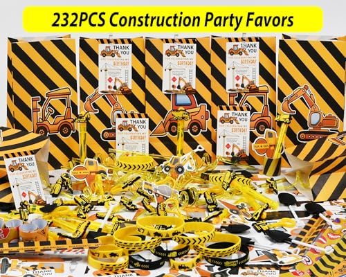 PLOUGVI 232PCS Construction Birthday Party Supplies Decorations Favors, Construction Theme Toys for Goodie Bag Stuffer, Pinata Filler Gifts - Image 2