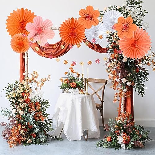 SUNBEAUTY Pink and Orange Party Decorations, Paper Flowers Decoration Fans - Image 5