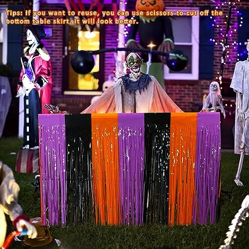 6 Pack 30x108 Inch Halloween Table Skirt Decoration, Metallic Foil Fringe Tinsel Table Skirts, Curtains Backdrop Parade Floats Birthday Halloween Christmas Party Decoration(Black Orange Purple) - Image 7