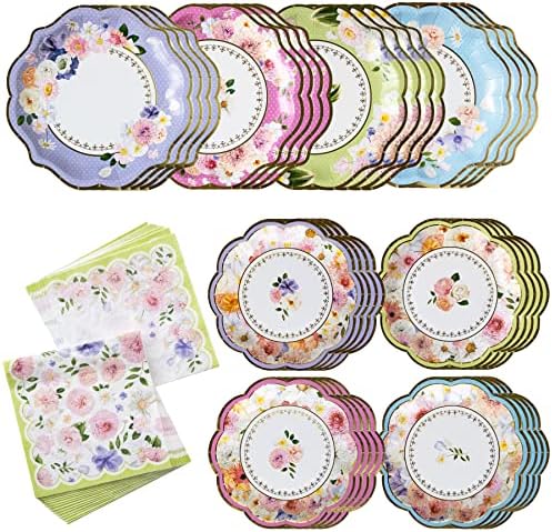 Kate Aspen Tea Party Decorations, Colorful Pastel Plates And Napkins Garden Party Supplies for Adults Bridal Showers, Baby Shower Decorations, Birthdays, 62 Pc, 16 Guests by KateAspen