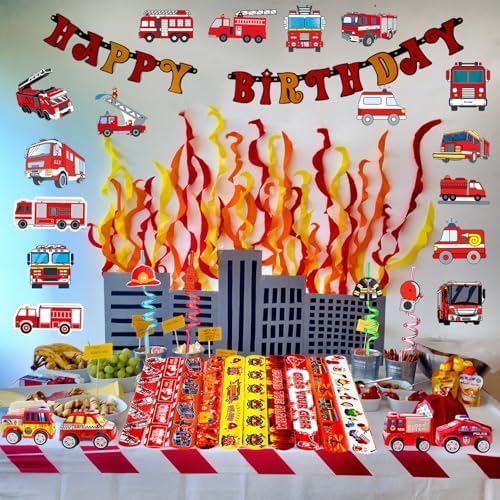 Fire Truck Party Favors Set - 110 Pcs with Firefighter Stickers, Slap Bracelets, Drinking Straws & More for Firefighter Themed Birthday Party - Image 4