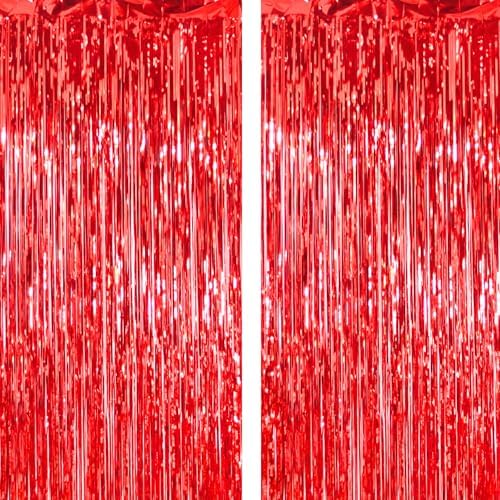 4 Pack Thickened Red Metallic Foil Fringe Curtains Streamer Rip Resistant Shimmer Tinsel Photo Booth Backdrop for Birthday Wedding Christmas Bachelorette Party Decorations 3.28ft x 6.56ft by Unknown