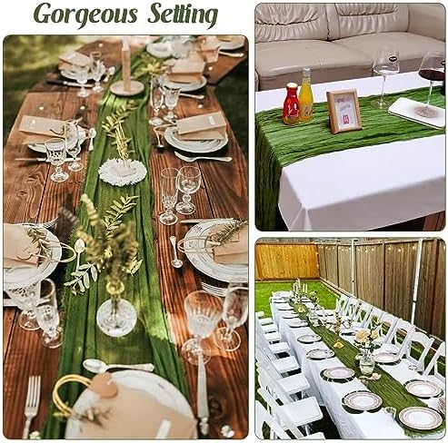 6 Pieces Olive Green 10FT Cheesecloth Table Runner Boho Gauze Fabric Table Runner Rustic Sheer Runner for Wedding Birthday Baby Shower Party Boho Table Decoration（Olive Green） - Image 6
