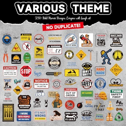 250+ Hard Hat Stickers for Adults - Funny Sticker Book for Water Bottle, Helmet, Cars, Tool Box, Truck, Motorcycle, Cooler, Laptop - Blue Collar Cool Fun Hardhat Stickers Gifts for Men, Waterproof - Image 5