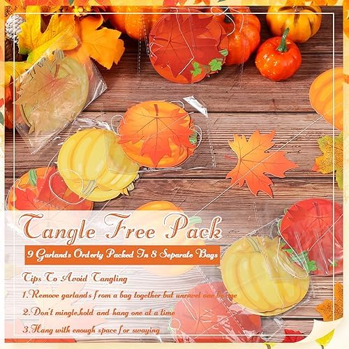 Ceenna 9 Pcs Fall Hanging Garlands, Maple Leaf and Pumpkin Decorations - Image 3
