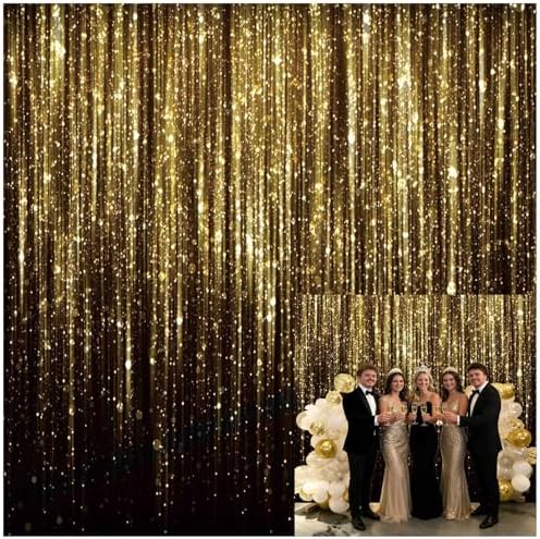 6x6 FT Black Gold Bokeh Glitter Photo Backdrop Golden Streamer Flash Kids Birthday New Year Wedding Anniversary Prom Party Banner Decoration Shiny Photography Background Polyester by Unknown