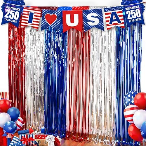 OHOME 4th of July Decorations - American Flag Backdrop Streamers | Patriotic Memorial Day Decor for Indoor Outdoor Outside - 250th Anniversary Fourth of July Accessories Party Favors,2 Pack by OHOME