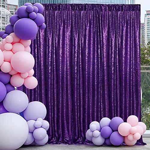 Purple Backdrop Curtins Sequin Fabric 3 Panels Background Drapes 2FT x 8FT - Image 3