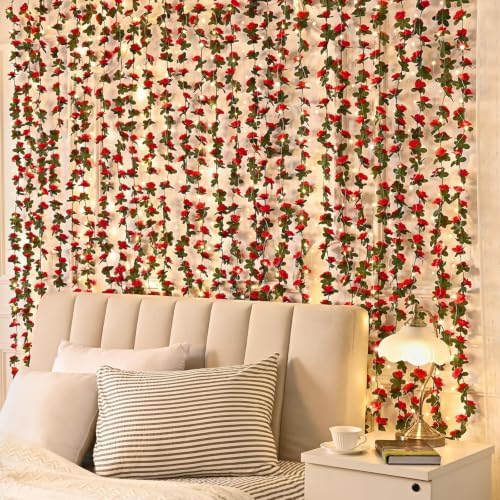 8 Pcs 66Ft Flower Garland Rose Vines, Red Floral Garland Flower Vines - Image 5