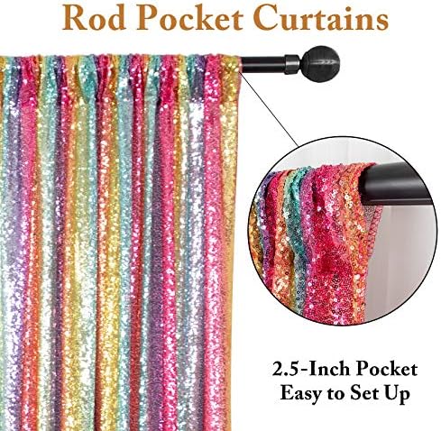 ShinyBeauty 7FTx7FT Glitter Rainbow Backdrop - Sequin Photo Studio Background for TikTok Videos Birthday Parties - Sparkling Shimmer Curtain - Image 3