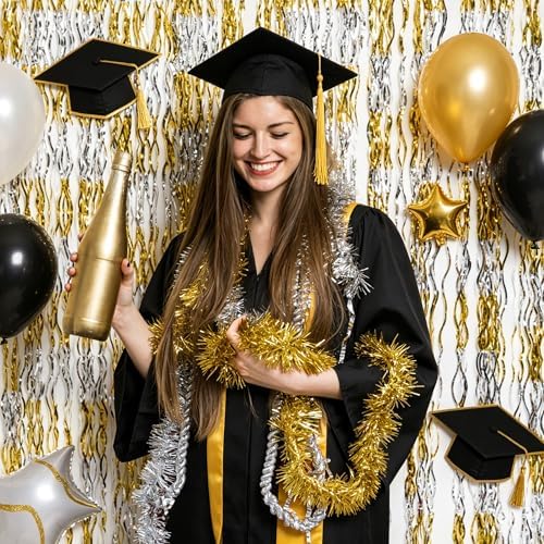 GOER Metallic Tinsel Foil Fringe Curtains Party Photo Backdrop Party Streamers for Birthday,Graduation,New Year Eve Decorations Wedding Decor (4 Packs,Gold&Silver) - Image 3