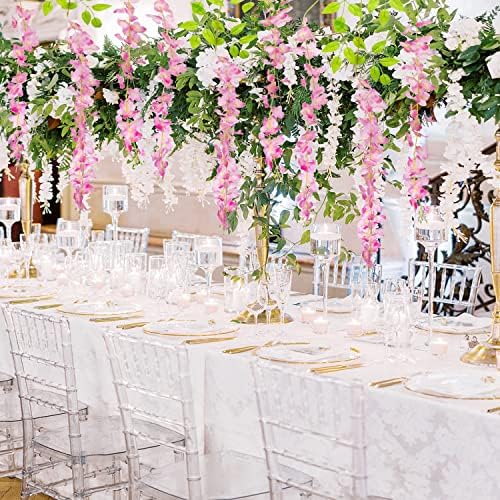 AITISOR 24 Pack Artificial Fake Wisteria Vine Ratta (3.75 Feet) Hanging Garland Silk Flowers String Home Party Wedding Decor(Pink) - Image 5