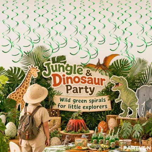 32 PCS Green Hanging Swirl, Sparkle Ceiling Hanging Decorations, Plastic Streamer Party Decorations for Birthday, St Patrick's Day, Jungle Theme, Easter, Nature Party - Image 5