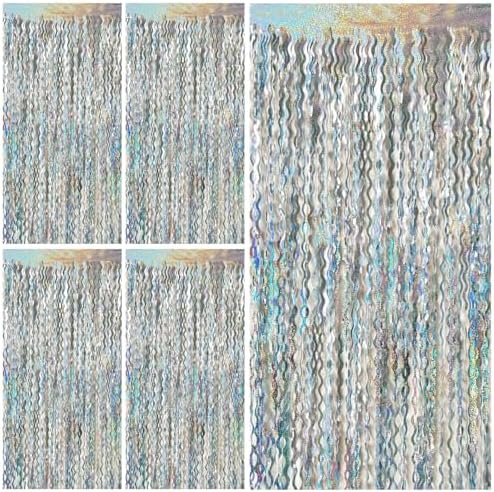Tinsel Foil Fringe Curtains Wavy Backdrop for Parties Sparkle Metallic Wavy Foil Fringe Backdrop Curtain for Party Decorations Photo Booth Props for Birthday Graduation Wedding by BOMSI