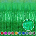 Green Foil Fringe Curtain Backdrop 3 Pack, 3.2 x 8.2 FT Party Decorations by Melsan