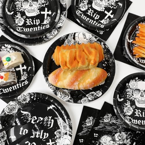 50 Guests 30th Birthday Plates and Napkins Party Supplies Death to My 20s Party Decorations Rip To My 20s Disposable Tableware Set Death To My Twenties Dinnerware Favor for Men Women, 200PCS - Image 5