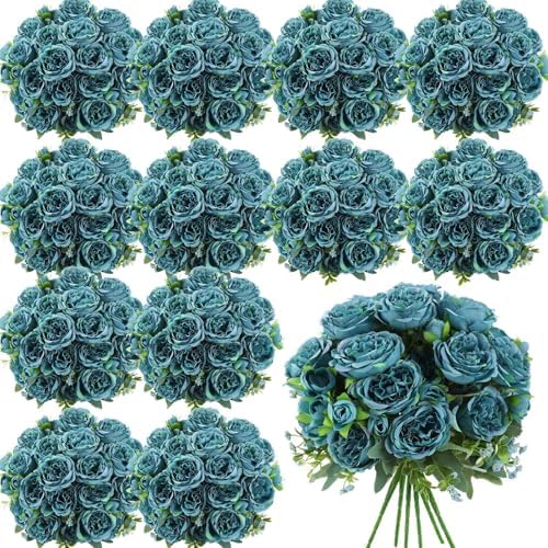 Geosar 16 Bundles Artificial Peonies Flowers,Teal by Geosar