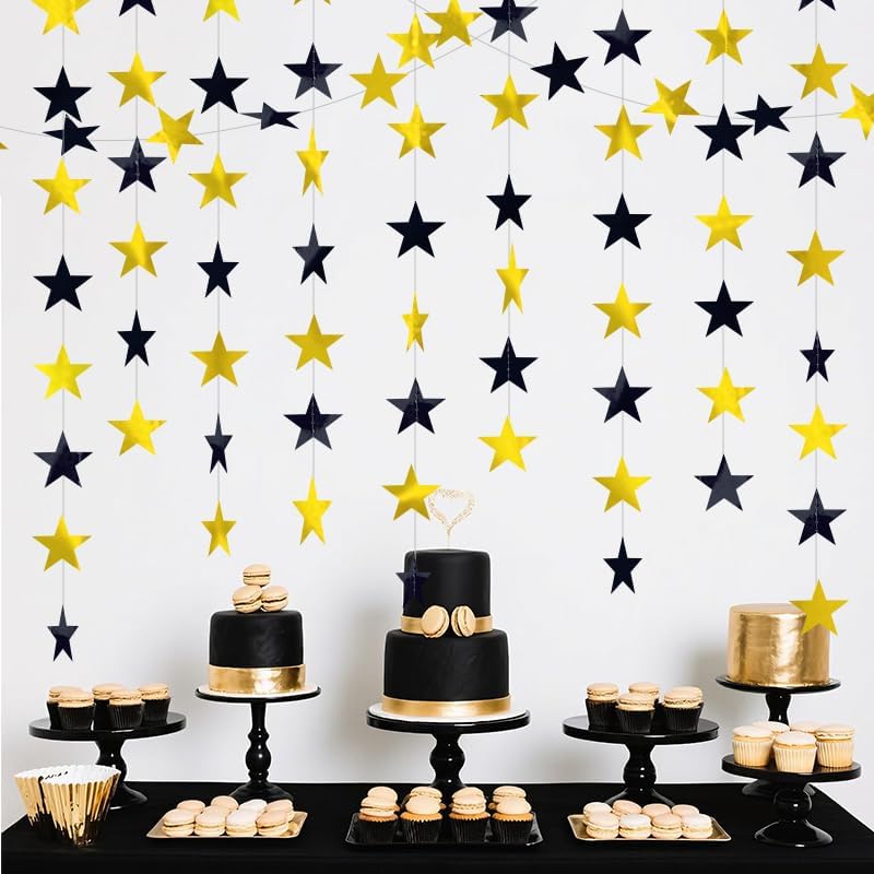 Black and Gold Shining Star Hanging Garland Black Gold Hanging Sparkling Star Streamer Glitter Bunting Banner Twinkle Backdrop for Wedding Baby Shower Birthday Decorations 40 Feet by Eeatour