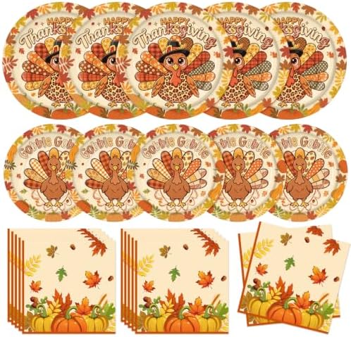 72PCS Thanksgiving Party Plates and Napkins, Fall Turkey Party Supplies by FightingtoAchieve