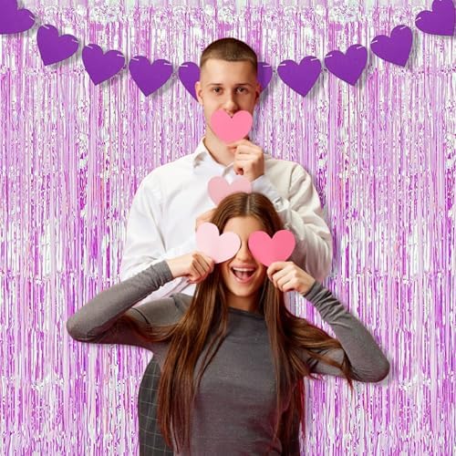 BRAVESHINE Iridescent Purple Foil Curtain | Holographic Fringe Backdrop - Image 3