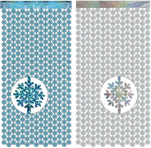 Silver Blue Snowflake Fringe Curtain -3.2ft x 6.5ft - 2 Pack by GREATRIL