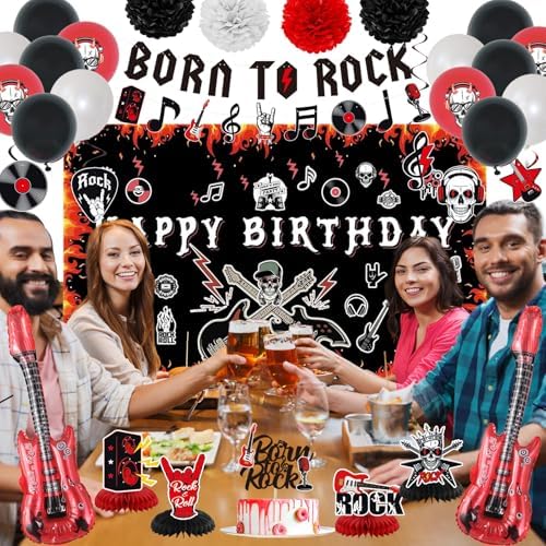 Crenics Rock and Roll Birthday Party Decorations, Happy Birthday Backdrop - Image 3