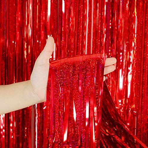 Red Foil Fringe Curtain Backdrop 3 Pack, 3.2 x 8.2 FT Party Decorations - Image 4
