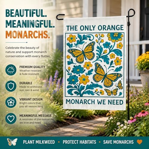Halloween Decorations - Monarch Butterfly Garden Flag - THE ONLY ORANGE MONARCH WE NEED Garden Flags for Outdoor Outside | Vintage Floral Yard Flag | Funny Farmhouse Porch Decorations, Double Sided Butterfly Decor - Image 6