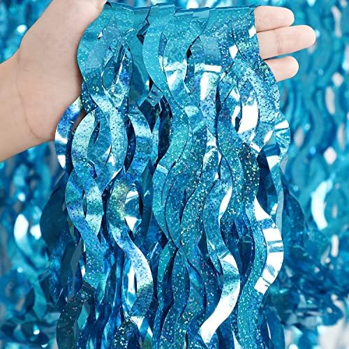 CYLMFC 3 Pack 3.3 ft x 6.6 ft Teal Foil Fringe Curtains - Sparkle Metallic Curtains Party Decorations Photo Booth Decorations Party Supplier - Image 2