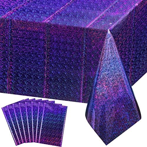 FunnyPars 8 Pack Iridescent Plastic Tablecloths Shiny Disposable Laser Rectangle Table Covers Holographic Foil Tablecloth Iridescent Kpop Birthday Bridal Wedding Party Decoration, 54"x108"(Purple) by EnjoyYourFunnyParties